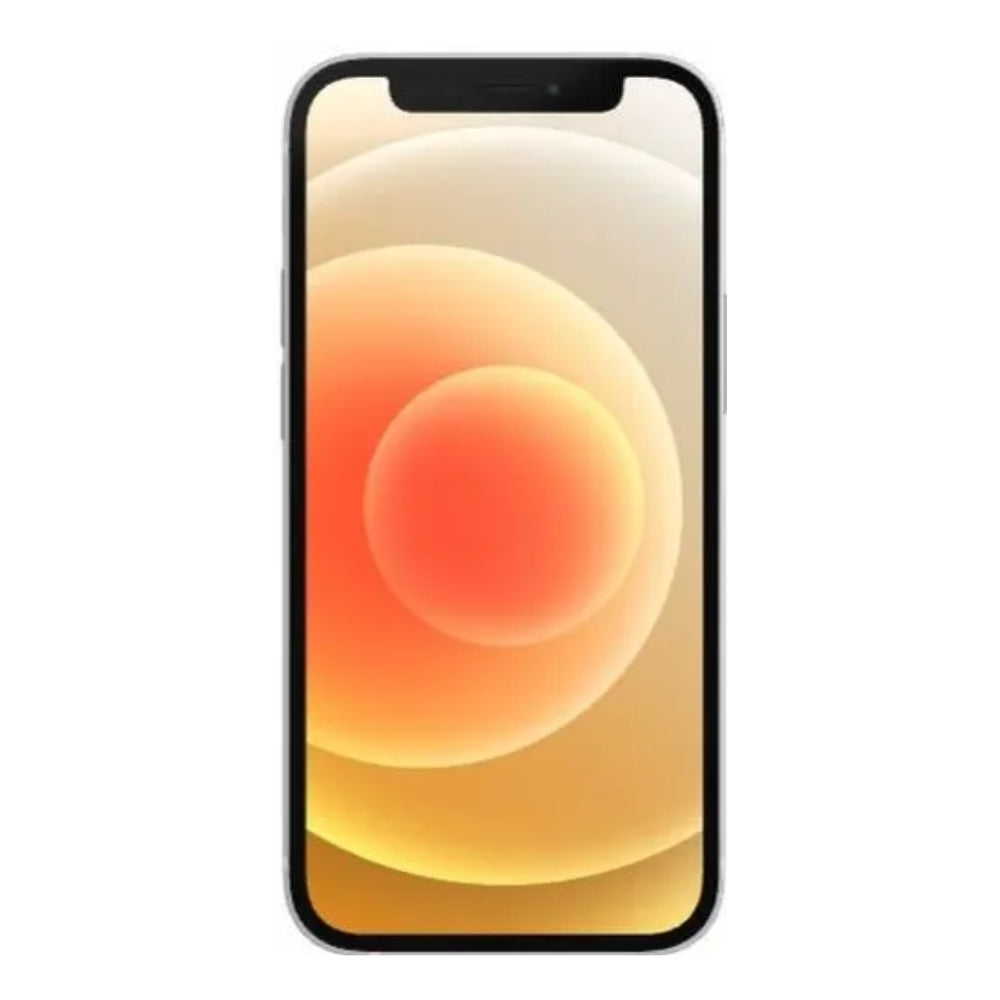 Apple iPhone 12 unlocked in White Front view, showing dual camera lens