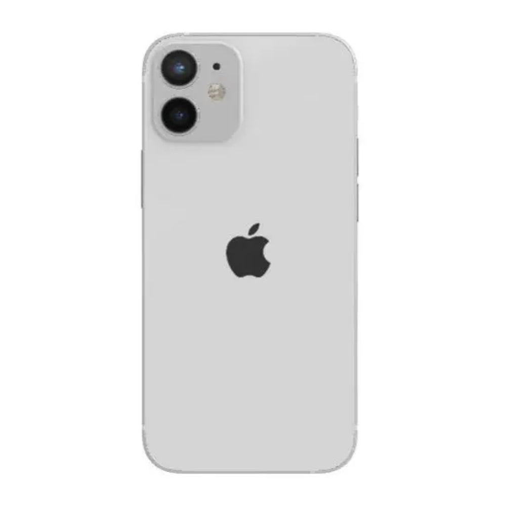 Apple iPhone 12 unlocked in White showing dual camera lens
