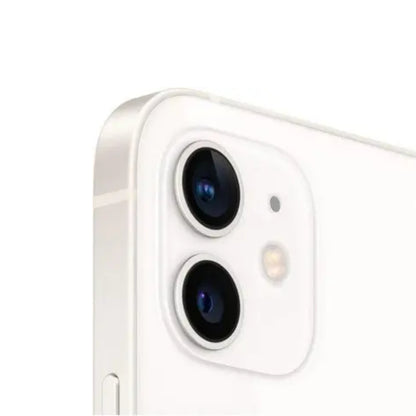 Apple iPhone 12 unlocked in White showing dual camera lens