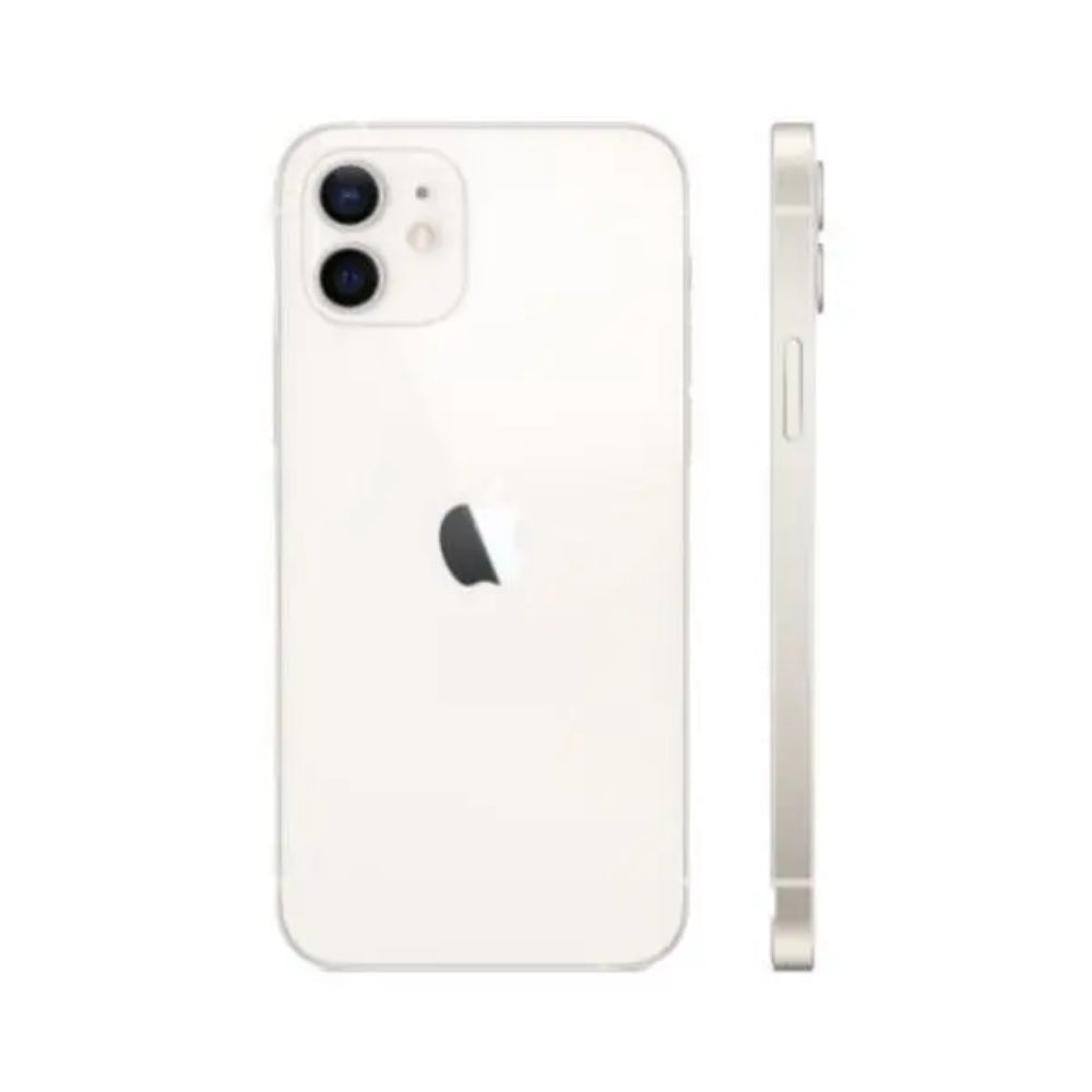 Apple iPhone 12 unlocked in White Back view showing dual camera lens